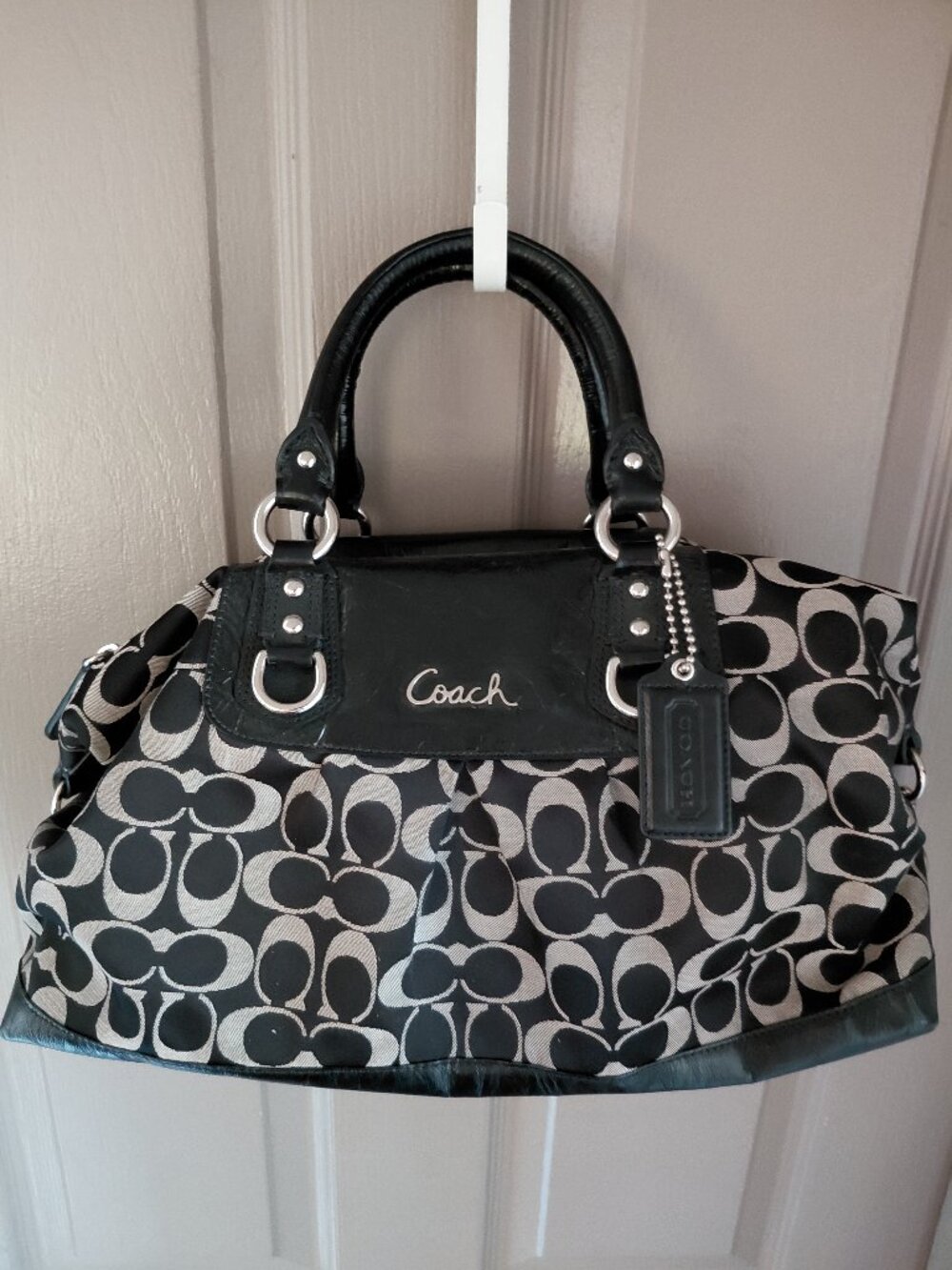 Coach Ashley Black Signature Jaquard Leather Satchel/Shoulder Bag